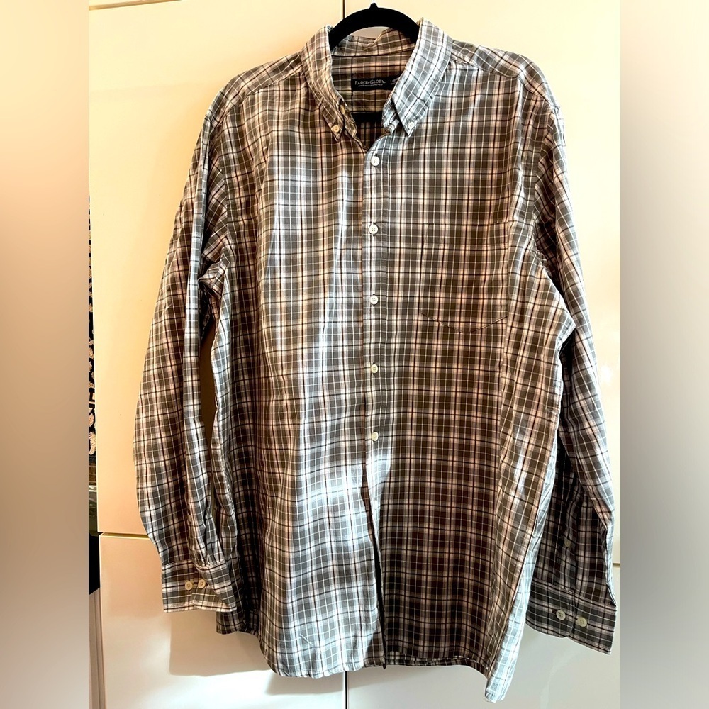 faded glory mens shirt Cotton Long Sleeves Sz L 42-44 checkered shirt